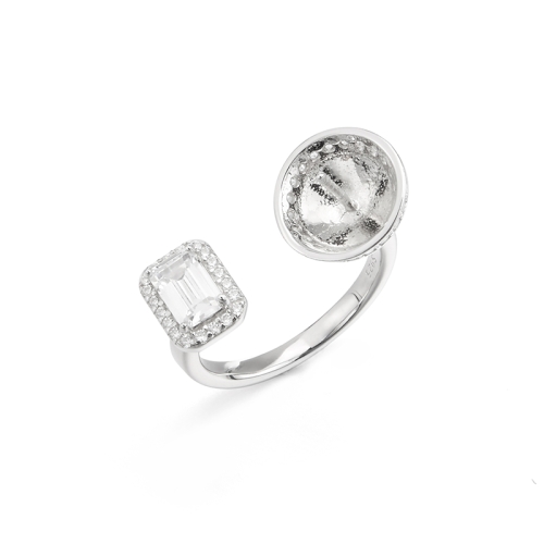 Geometric Square Design Adjustable Ring Mounting with pearl