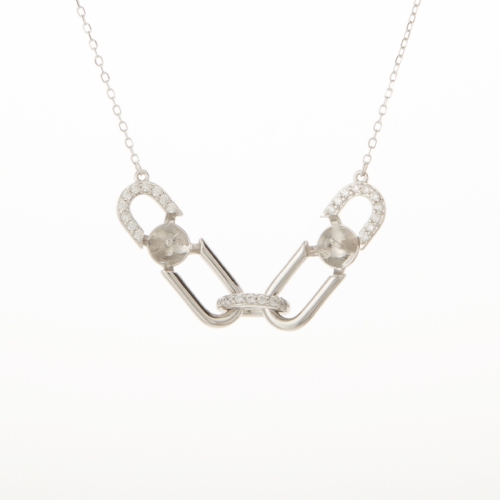 paper clip chain design necklace mounting for pearl in 925 silver