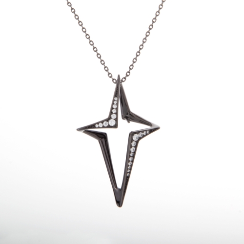cross star shape with cubic zircon necklace mounting for pearls in 925 silver