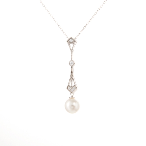 geometric style with CZ paved pendant setting for 7.5mm freshwater pearl