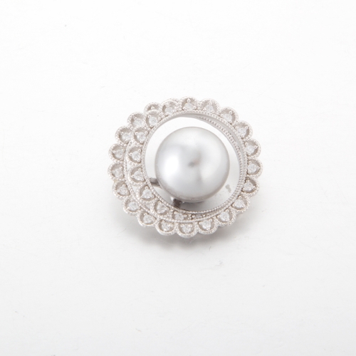 flower design pendant fitting CZ & pearl size 10mm