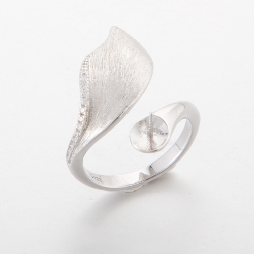 leaf design bypass Ring base for pearl in 925 sterling silver