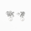 bow ribbon design dangle earring base with 10mm freshwater pearl