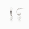 Classic double Pearl Semi Hoop Earrings mounting in 925 sterling silver