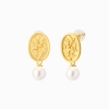 plant pattern oval coin design stud earring fitting with 12mm freshwater pearl