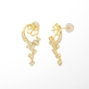CZ paved geometric design dangle earring fitting with 10mm pearl