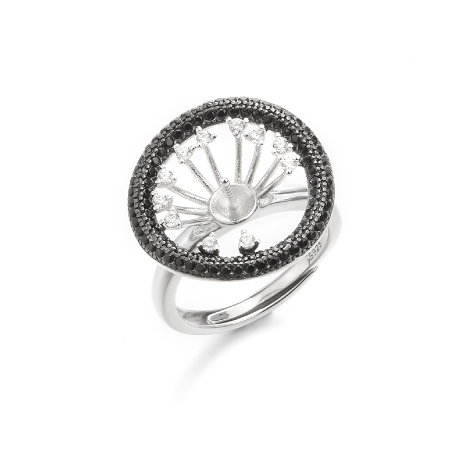 Black Sterling Silver Created Diamond Cluster Ring Fitting