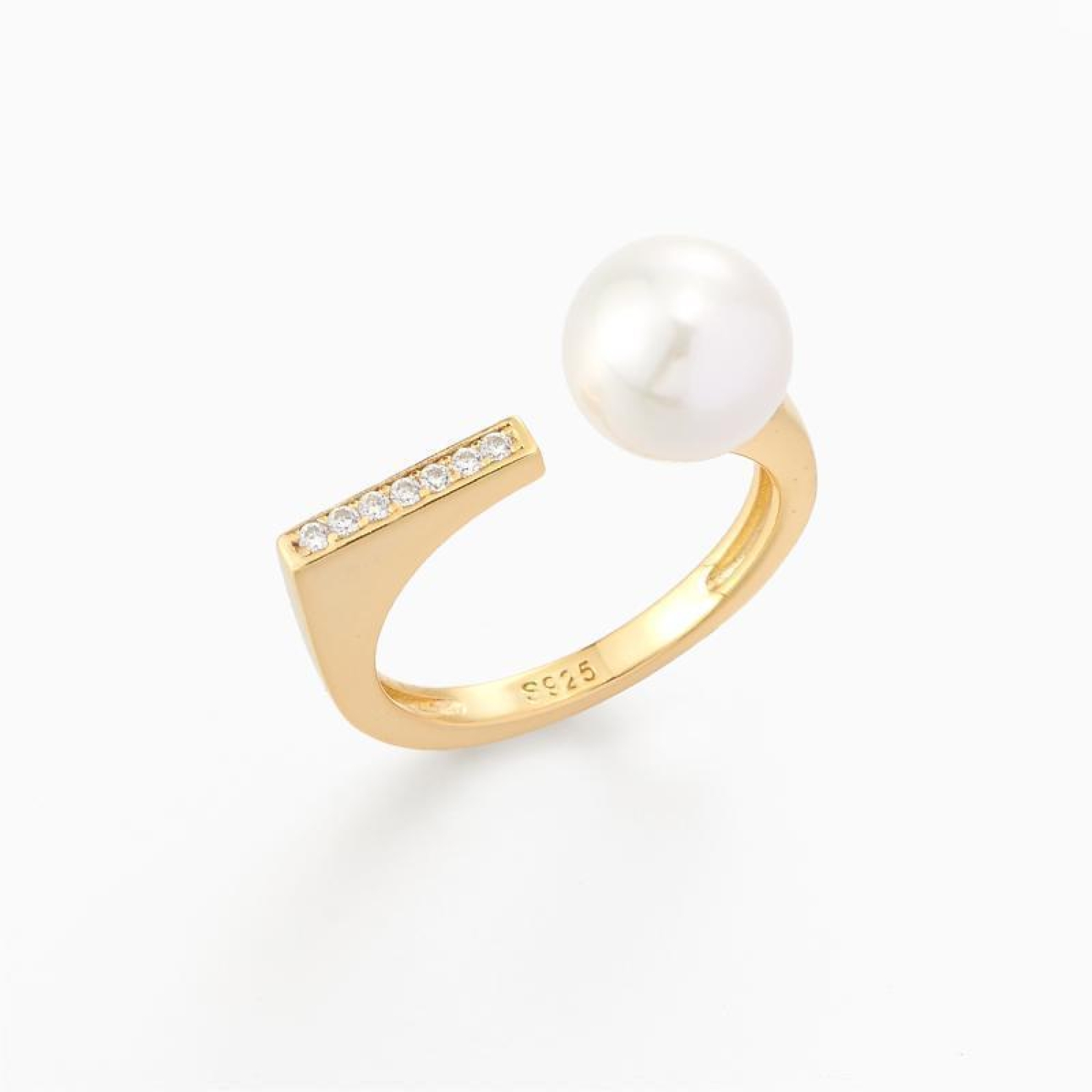 Stunning Modern Square Pearl Cocktail Open Ring Fitting