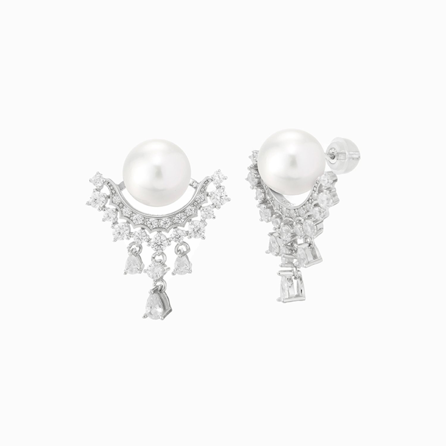 CZ & pearl size 12mm dangle earring fitting in 925 sterling silver