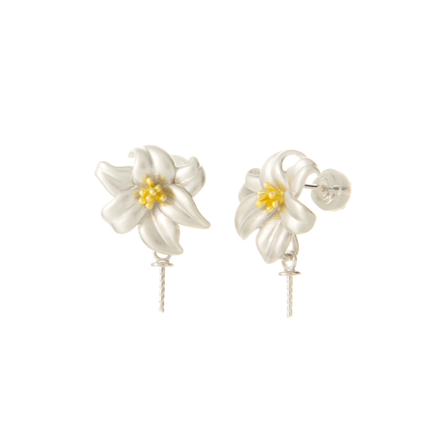 flower design satin finish drop Earrings setting in 925 sterling silver earrings setting
