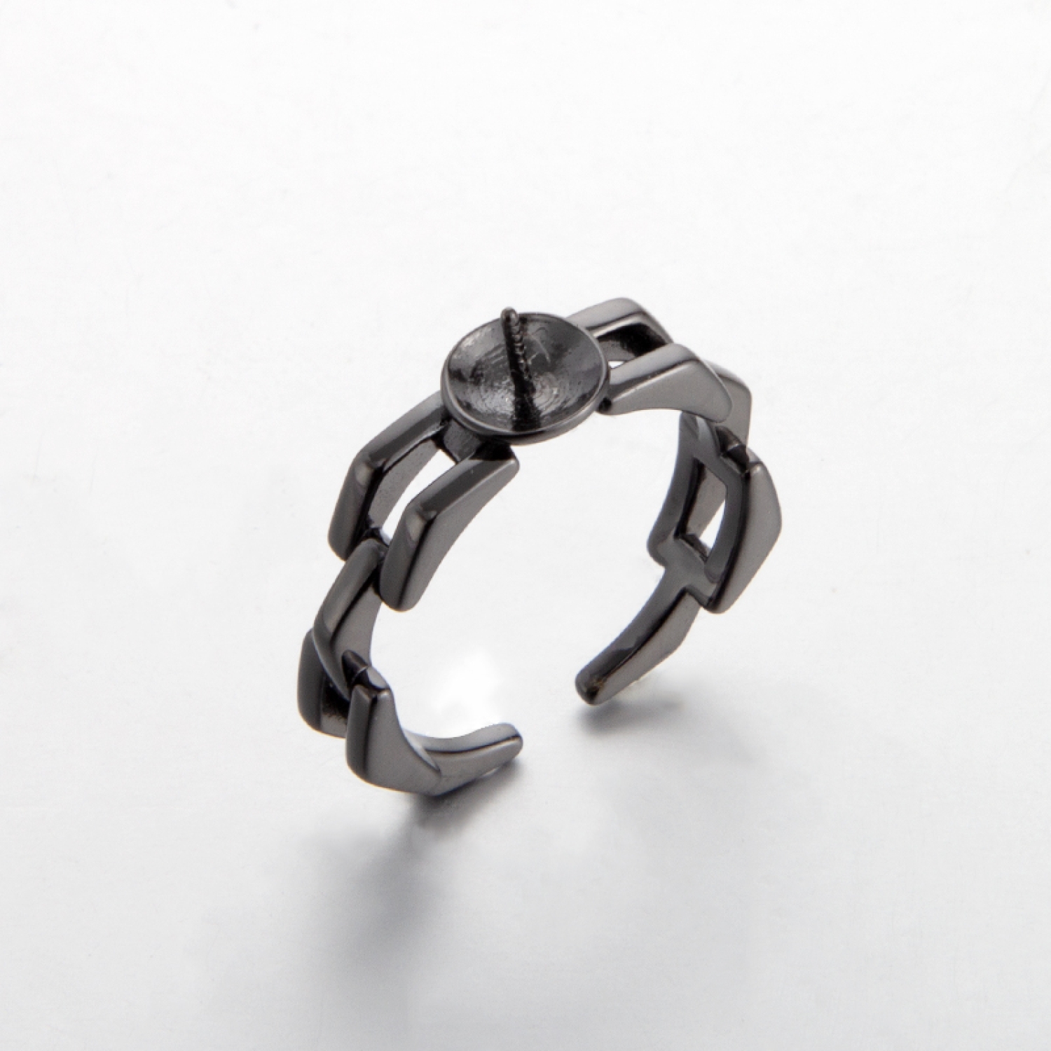 black Chain-Link ring mounting for 10mm pearl
