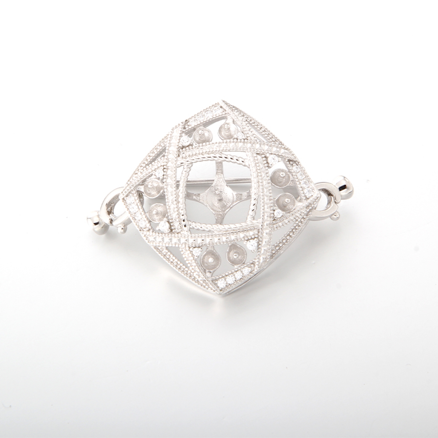 irregular square twisted design pave with cubic zircon brooch Fitting for pearl in 925 Sterling Silver fashion jewelry