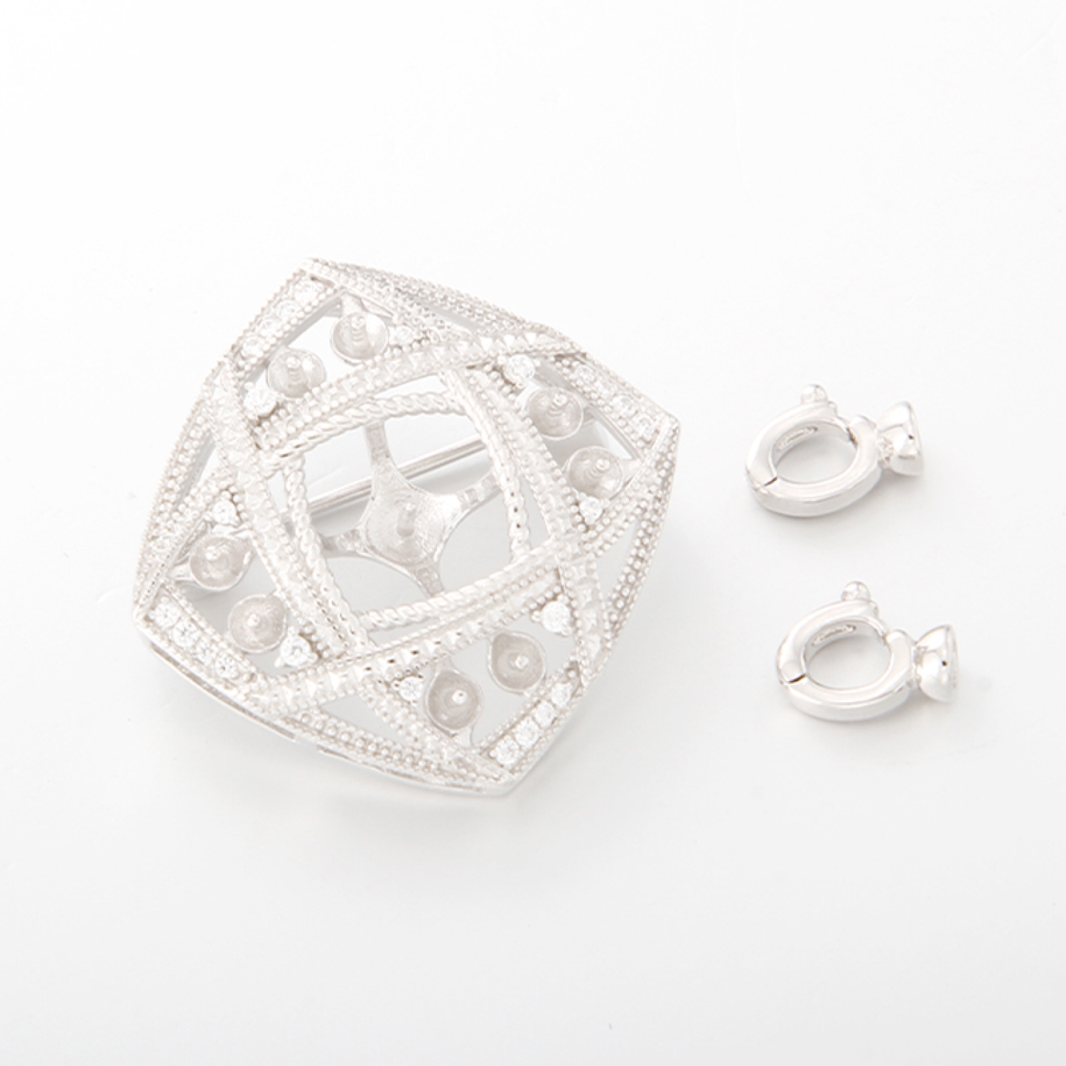 irregular square twisted design pave with cubic zircon brooch Fitting for pearl in 925 Sterling Silver fashion jewelry