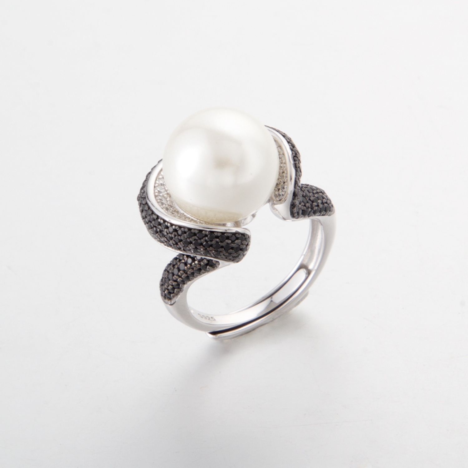925 Sterling silver black stone Cocktail Ring mounting for pearls