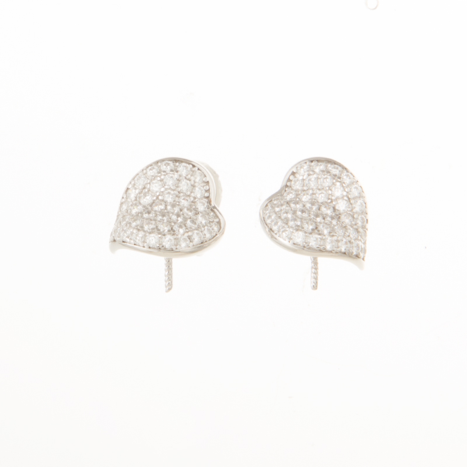 heart shape leaf stud Earrings pave cubic zircon setting in 925 Sterling Silver for Pearls