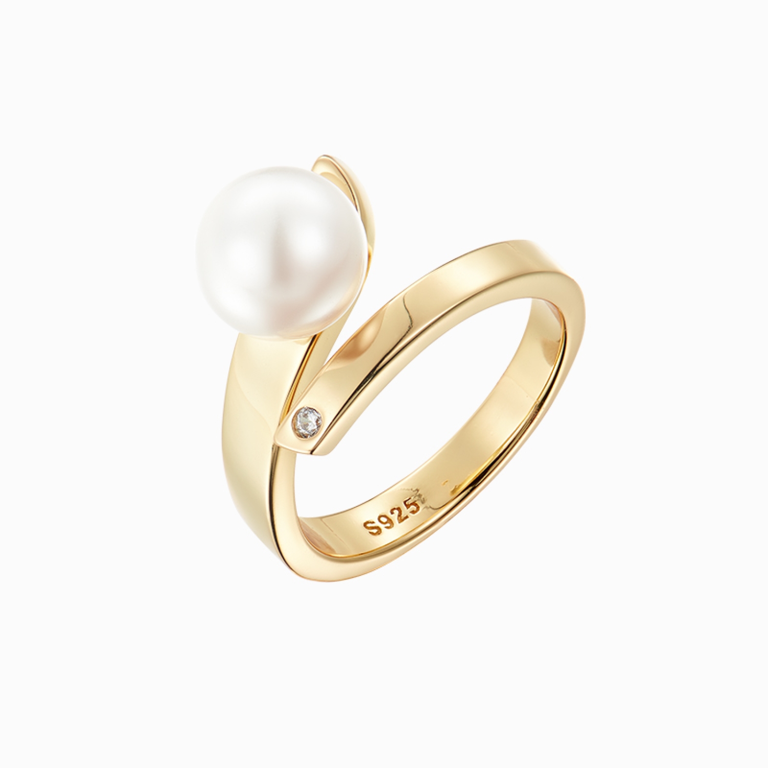 Modern Wrap Open Ring Setting with pearl in 8.5mm，Gold & Silver